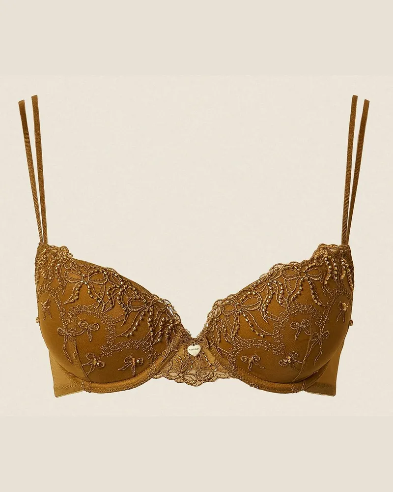 Twin-Set Push-up-BH aus Tüll mit aufgestickten Schleifen, Damen, Shiny Oil Shiny