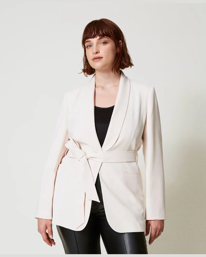 Twin-Set Jacken und Outerwear - Blazer mit Gürtel „Oval T"-Kettchen, „Old White", Größe „old