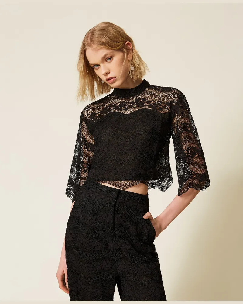 Twin-Set Blusen - Bluse aus Makramee-Spitze, Schwarz, Größe Schwarz