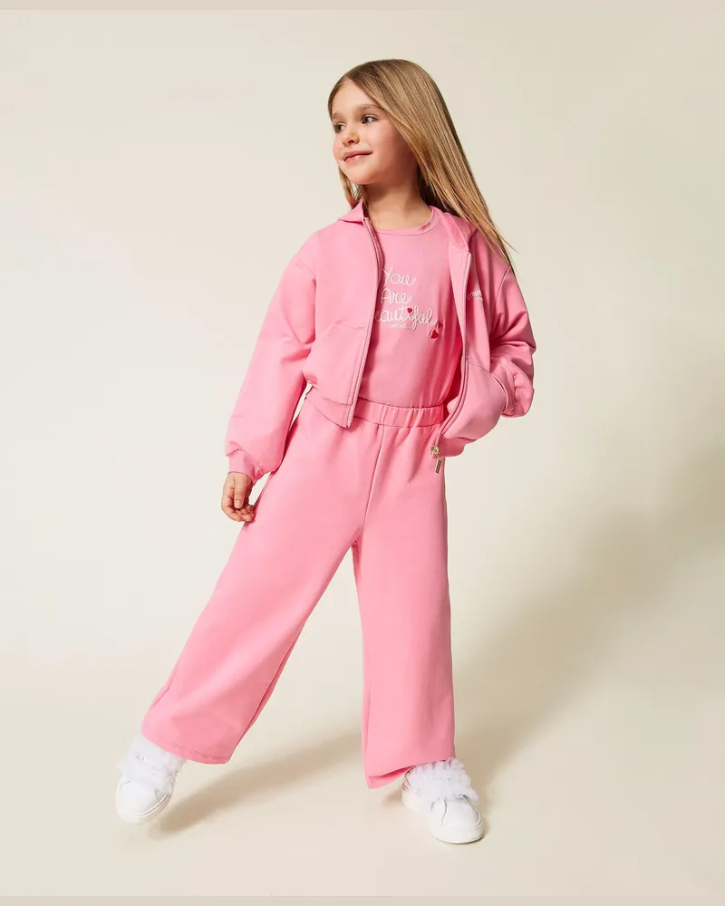 Twin-Set Sweatshirts und -jacken - Baby-Sweatshirt und Cropped-Hose, „Aurora Pink"-Rosa, Baumwolle, Größe „aurora