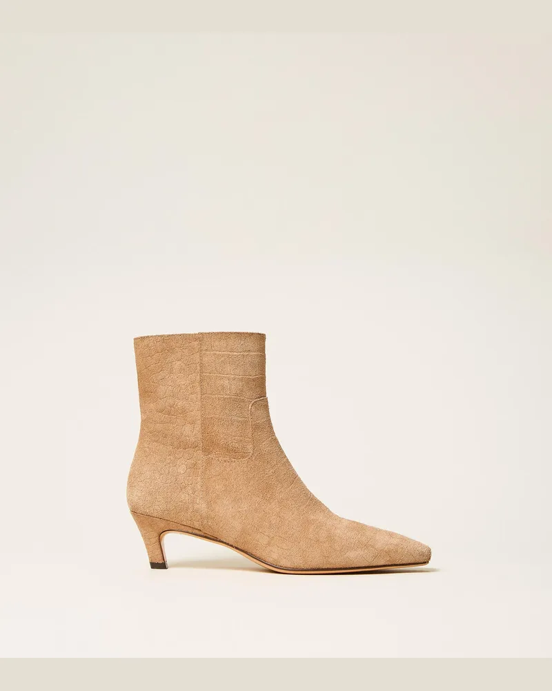 Twin-Set Stiefelette aus Veloursleder mit Krokoprägung Krokoprint
