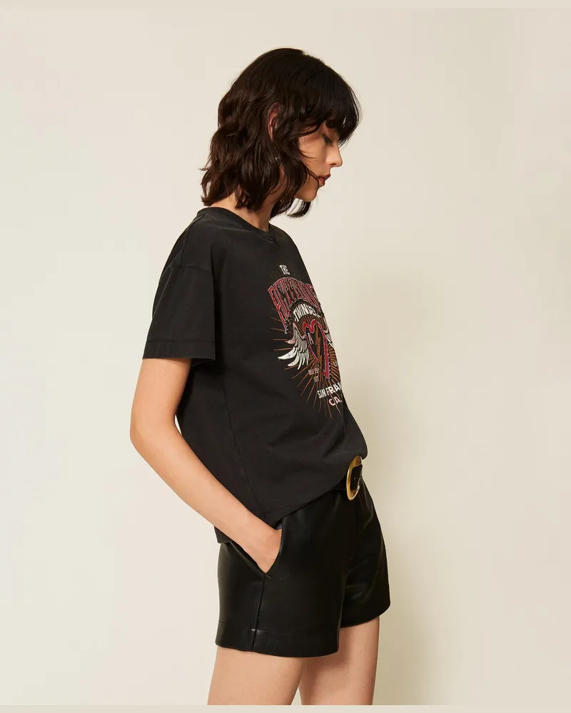 Actitude by Twinset Shorts in Lederoptik Schwarz