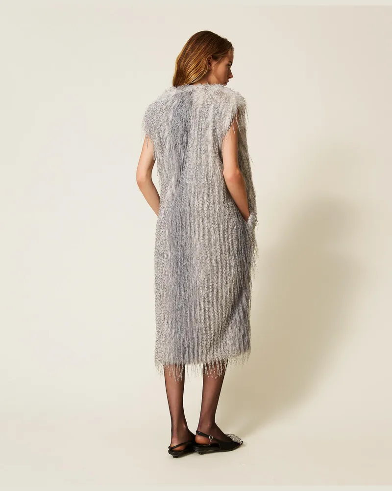 Actitude by Twinset Jacken und Outerwear - Lange Weste aus Pelzimitat, Shaded Grey Ash, Größe Shaded