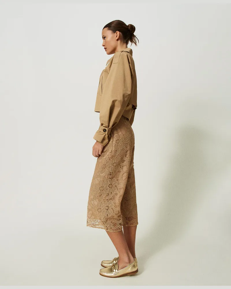 Actitude by Twinset Hosen - Cropped-Hose aus besticktem Organza, Ingwerbraun, Größe Ingwerbraun