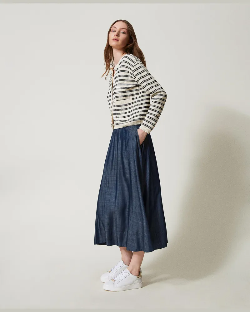 Twin-Set Röcke - Midirock aus Chambray, Blue Denim, Jeans, Größe: XS 