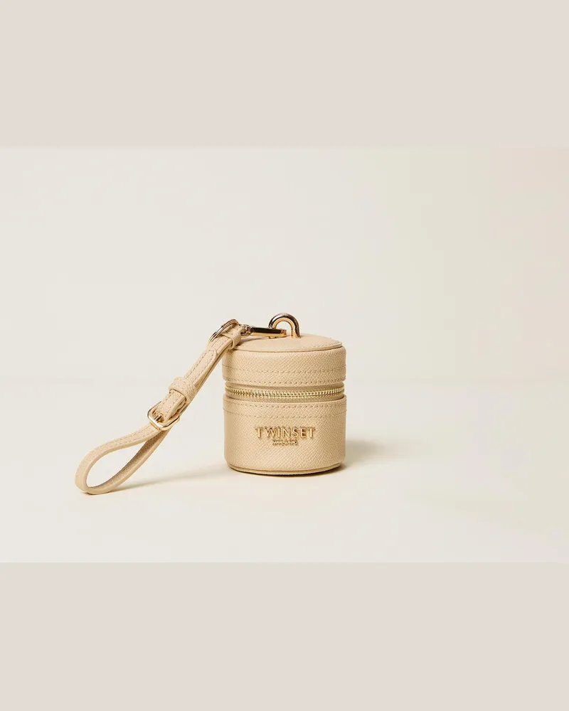 Twin-Set Accessoires - Zylindrisches Kopfhörer-Etui mit Logo, „Delicate Sand"-Beige, Einheitsgröße „delicate
