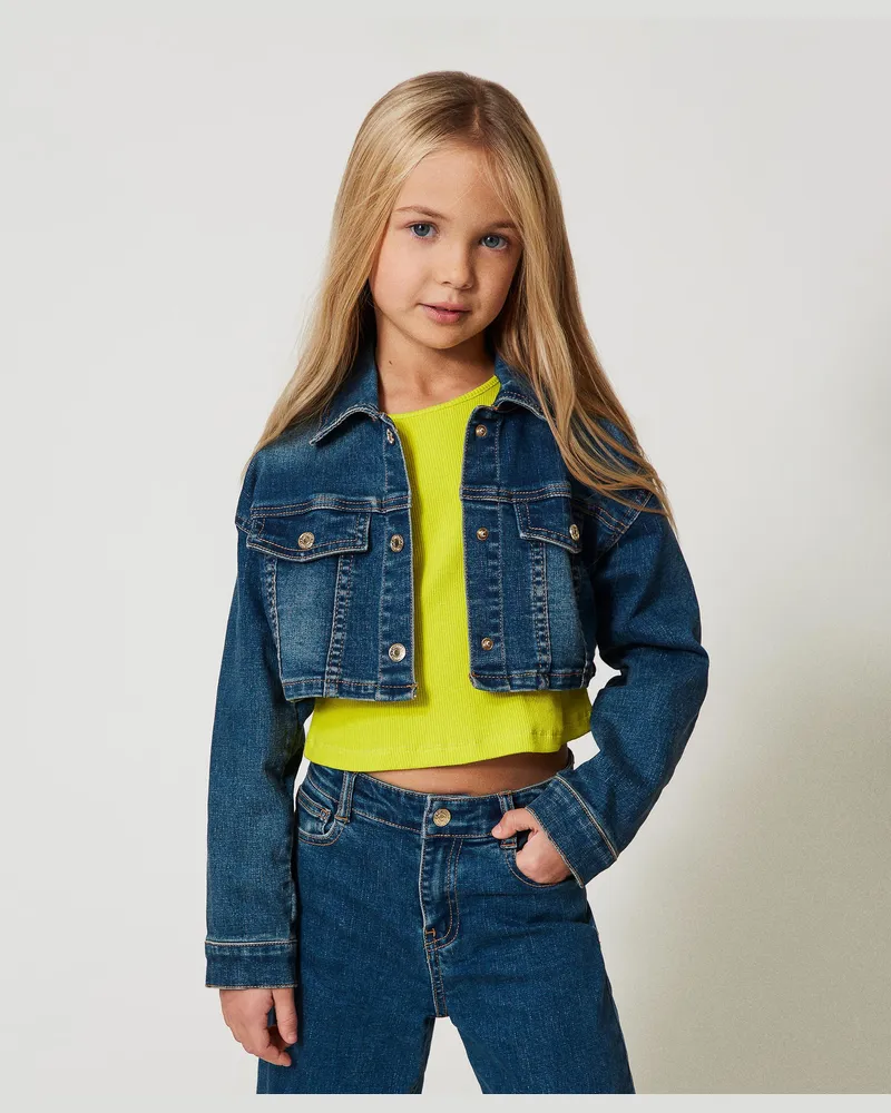 Twin-Set Jacken und Outerwear - Cropped-Jeansjacke, Denim Blu, dunkel, Größe Denim