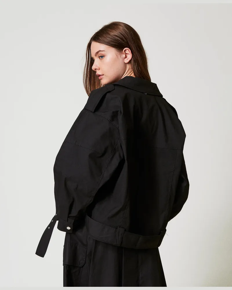 Actitude by Twinset Jacken und Outerwear - Oversize-Bikerjacke mit Gürtel, Schwarz, Baumwolle, Größe Schwarz