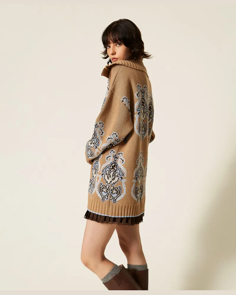 Twin-Set Jacquard-Cardigan aus Wollmischgarn 