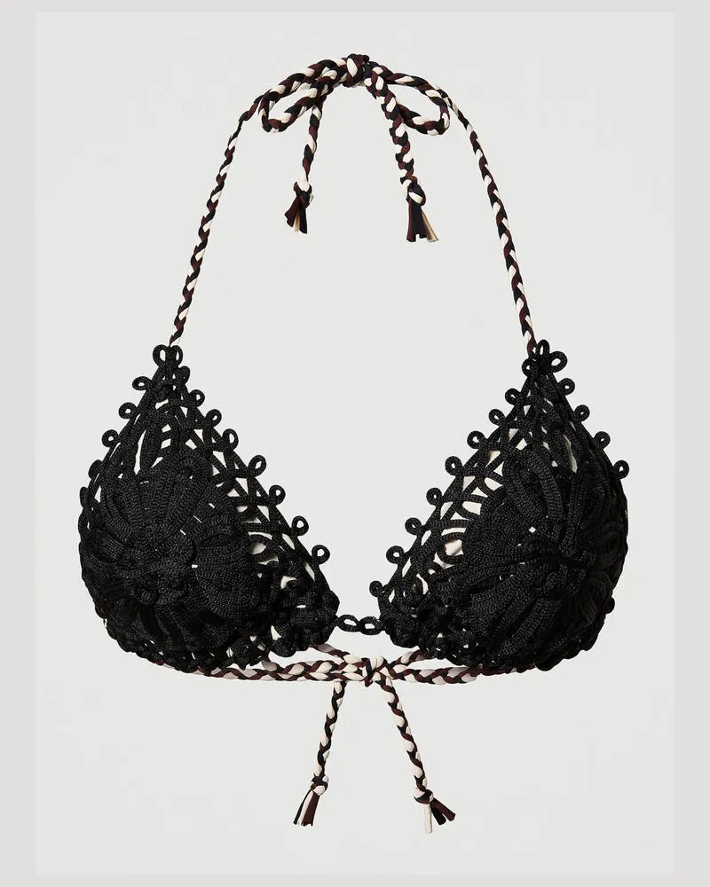 Twin-Set Bademode - Triangel-Bikinitop mit Bordonstickerei, Print Exotic „Bitter Chocolate"-Braun, Größe: 5-B 