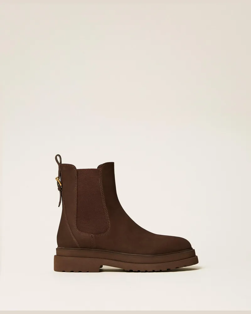 Twin-Set Chelsea-Boots aus Leder, Damen, Kaffee Kaffee