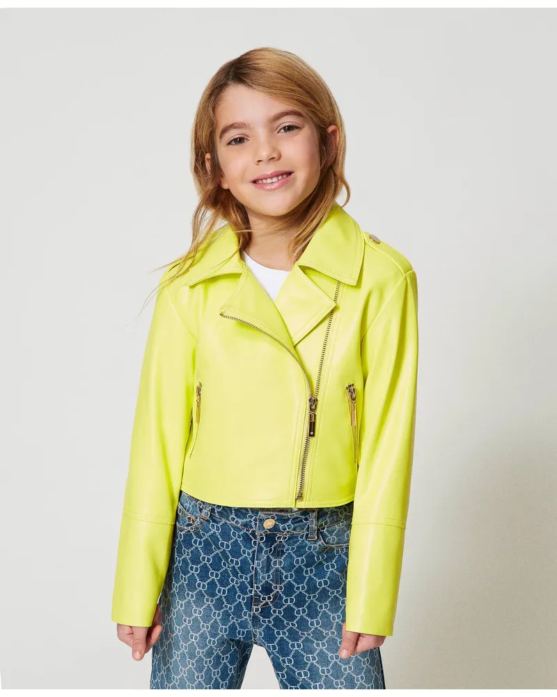 Twin-Set Jacken und Outerwear - Bikerjacke aus Lederimitat, Yellow Plum, Größe Yellow