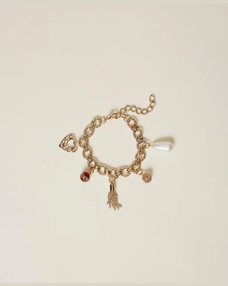 Twin-Set Accessoires - Armband mit mehrfarbigen Schmucksteinen, Zweifarbig "Indian Red"/Kaschmir Rose, Einheitsgröße Zweifarbig