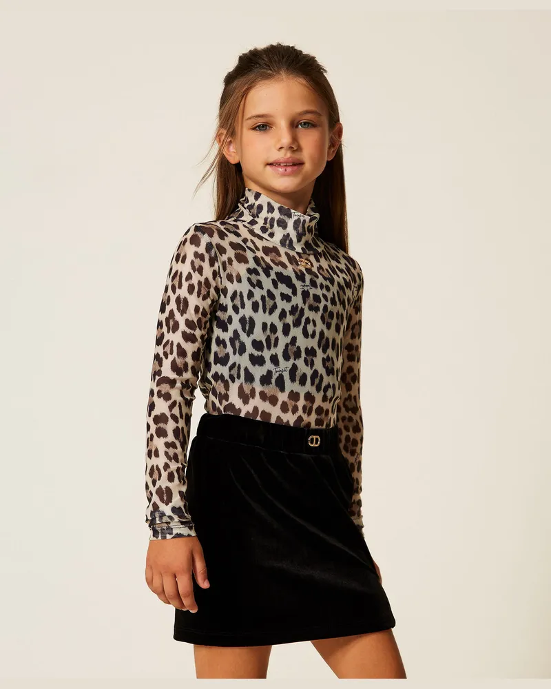 Twin-Set Tops - Oberteil aus Animaltüll, Leopardenprint, Größe Leopardenprint