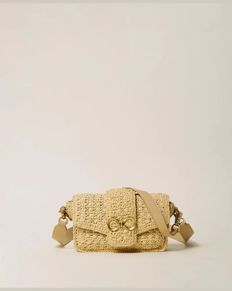 Twin-Set Taschen - Umhängetasche aus Rafia mit Logo-Schnalle, Stroh, Einheitsgröße Stroh