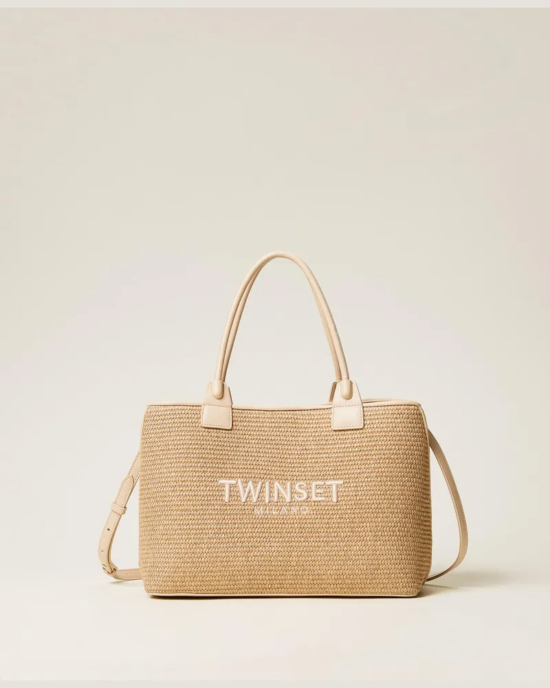 Twin-Set Taschen - Shopper in Rafia-Optik, „Parchment"-Beige, Einheitsgröße „parchment“-beige