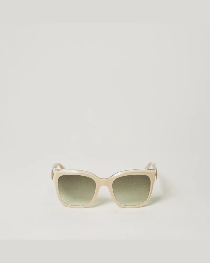 Twin-Set Accessoires - Geometrische Sonnenbrille, Crystal White / Brown / Beige Parts, Einheitsgröße Crystal