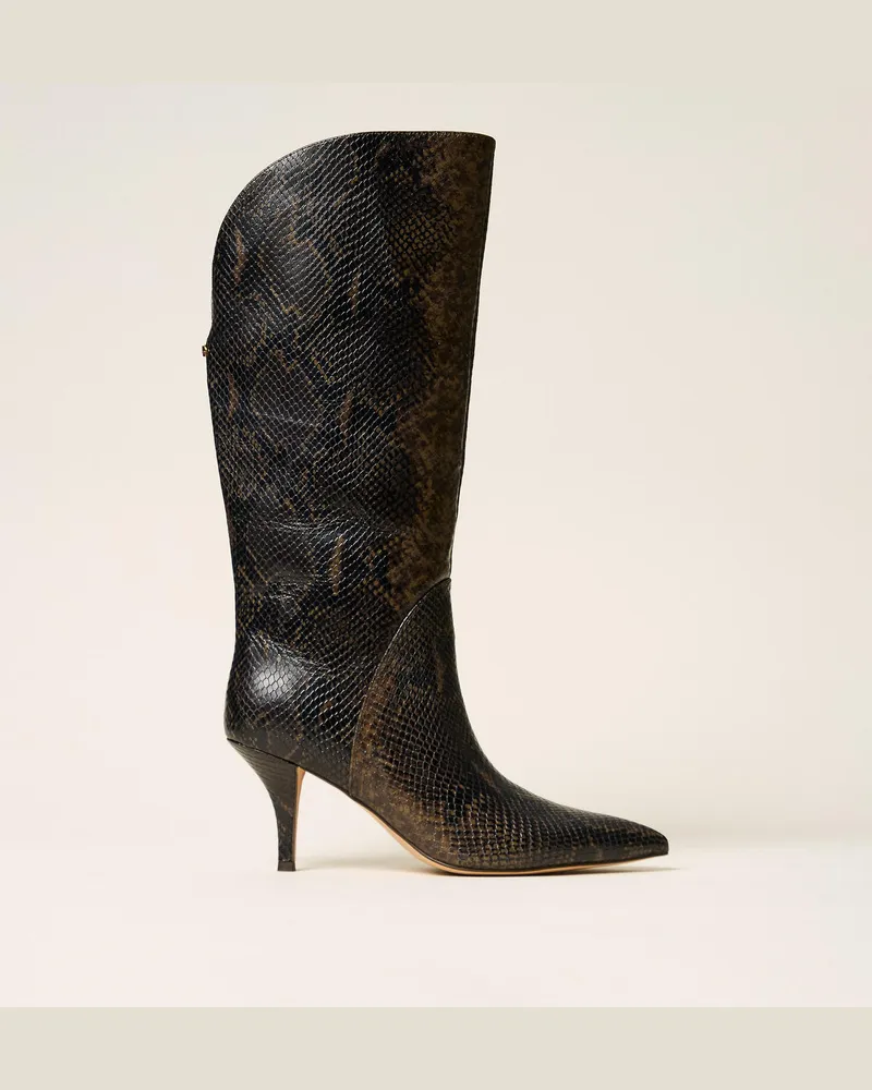 Twin-Set Hoher Stiefel aus Leder mit Pythonprägung Pythonprint