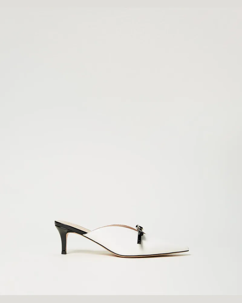 Twin-Set Schuhe - Mules in Lackoptik, Zweifarbig Schneeweiß / Schwarz, Größe Zweifarbig