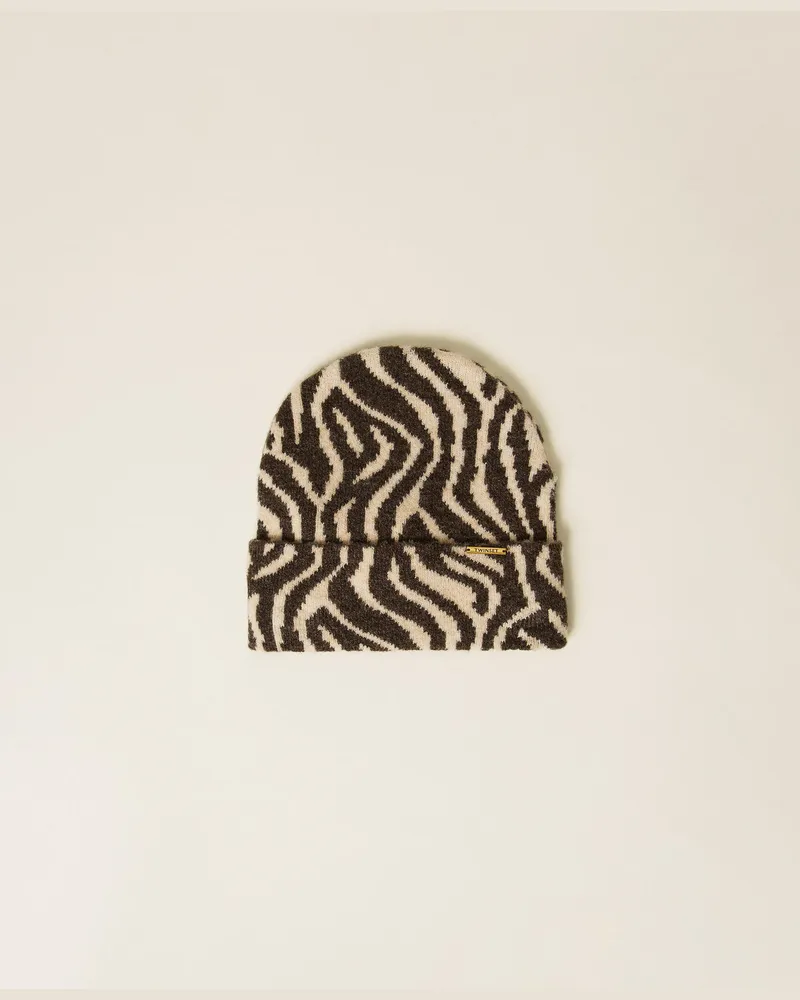 Twin-Set Accessoires - Mütze aus Jacquardstrick mit Animaldessin, Zebraprint, Einheitsgröße Zebraprint