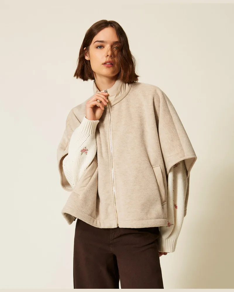 Twin-Set Poncho aus Tuch mit Reißverschluss Beige