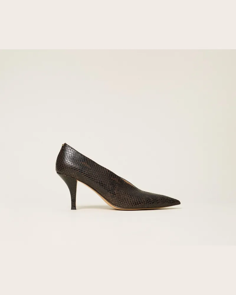 Twin-Set Pumps aus Leder mit Pythonprägung, Damen, Pythonprint Coffee Pythonprint
