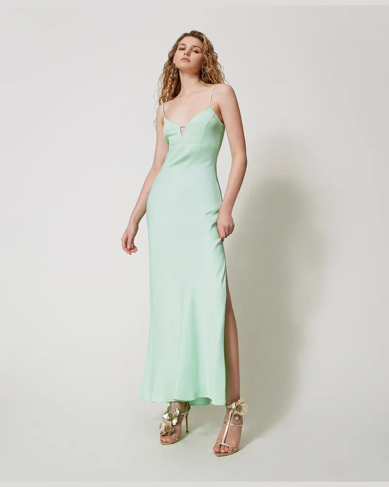 Twin-Set Kleider - Langes Slipdress aus Satin, Mint, Größe Mint