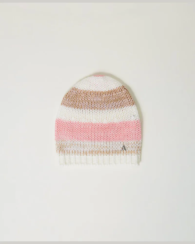 Actitude by Twinset Accessoires - Mütze aus Jacquard-Strick, Multicolor „Crystal Pink"-Rosa / „Cinnamon"-Braun / Weiß, Einheitsgröße Multicolor