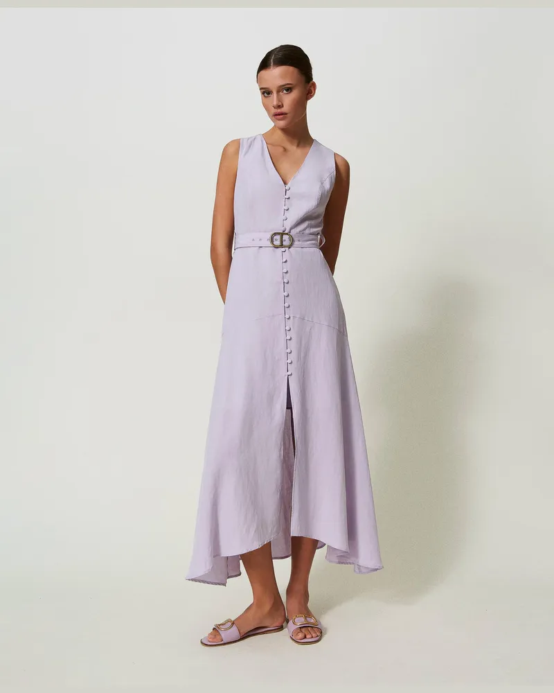 Twin-Set Kleider - Maxikleid aus Leinenmischtuch, Glockenblumenlila, Größe Glockenblumenlila