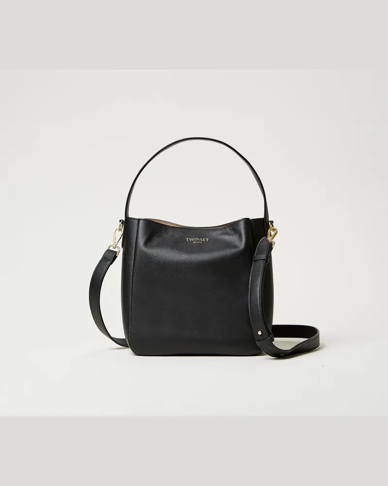 Twin-Set Taschen - Hobo-Bag „Forever" aus Leder, Schwarz, Einheitsgröße Schwarz