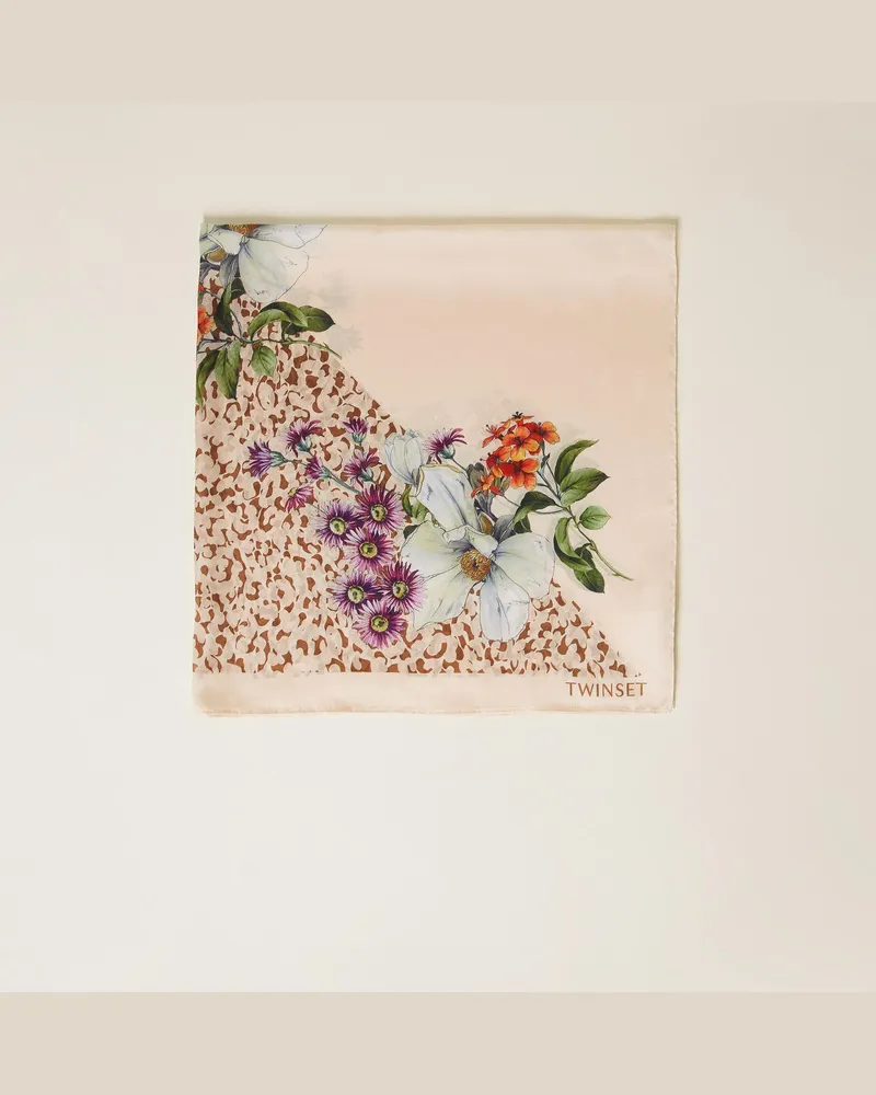 Twin-Set Accessoires - Foulard mit floralem Print, Animal-Print/Blumen Beige "Parchment", Mit Blumen, Einheitsgröße Animal-print
