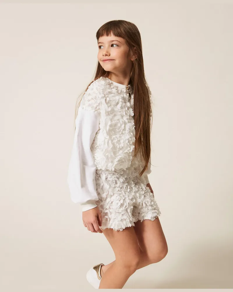 Twin-Set Hosen - Shorts mit Rosen, Mattweiß, Größe Mattweiß