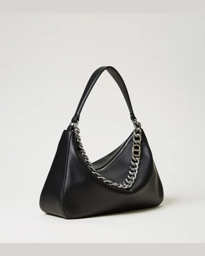 Twin-Set Taschen - Mittelgroße Tasche „Liliane" aus Leder, Schwarz / Nickel, Einheitsgröße Schwarz