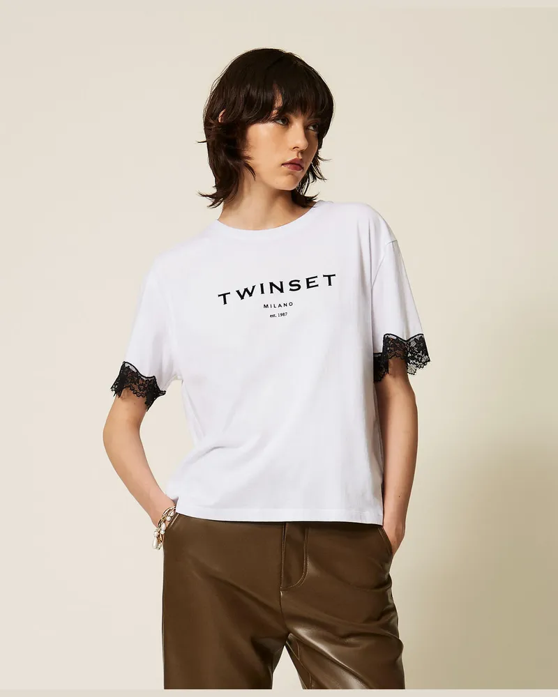 Twin-Set T-Shirt aus Jersey mit Logo und Spitze 