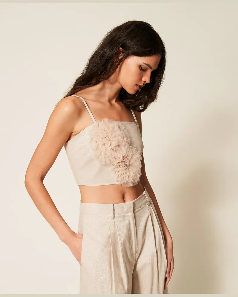 Actitude by Twinset Tops - Top aus Leinenmischung mit Lurex, „Cashew"-Beige Lurex, Baumwolle, Größe „cashew“-beige