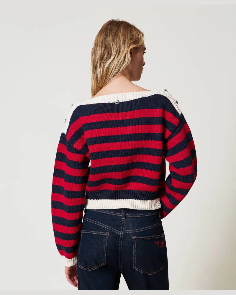 Actitude by Twinset Gestreifter Pullover mit Cabochons, Multicolor Deep Blue / Love Potion / Sugar, Größe Multicolor