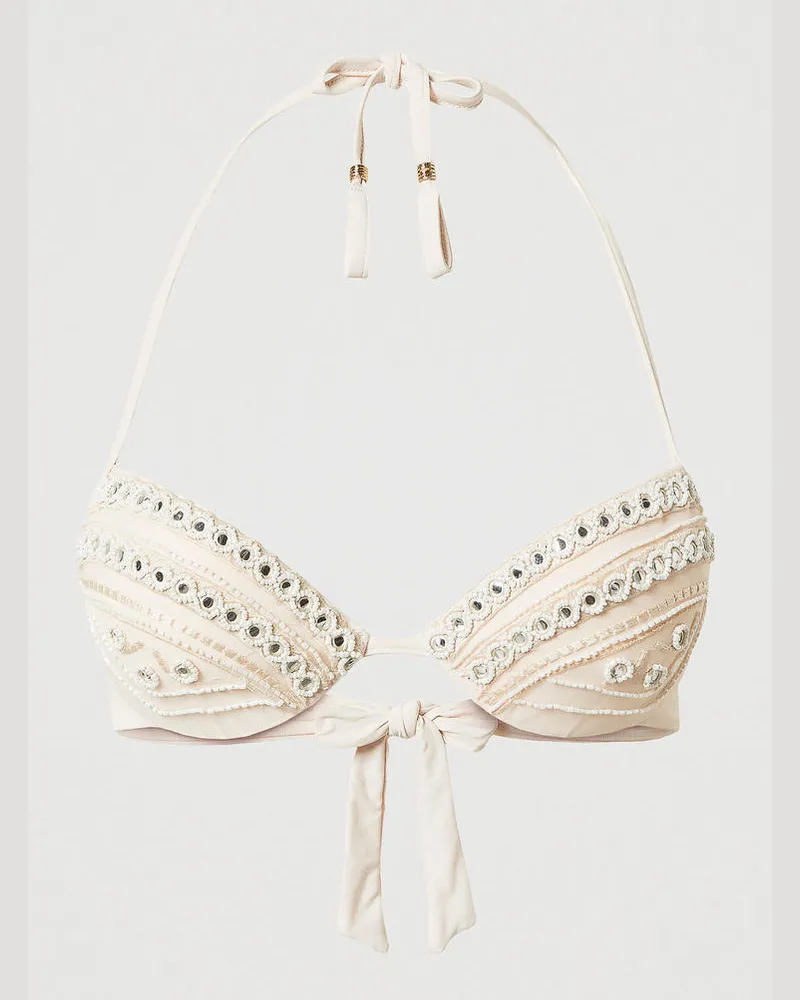 Twin-Set Bademode - Push-up-Bikinitop mit Stickerei, Stickerei Almond Beige / Dark Almond Beige, Größe Stickerei
