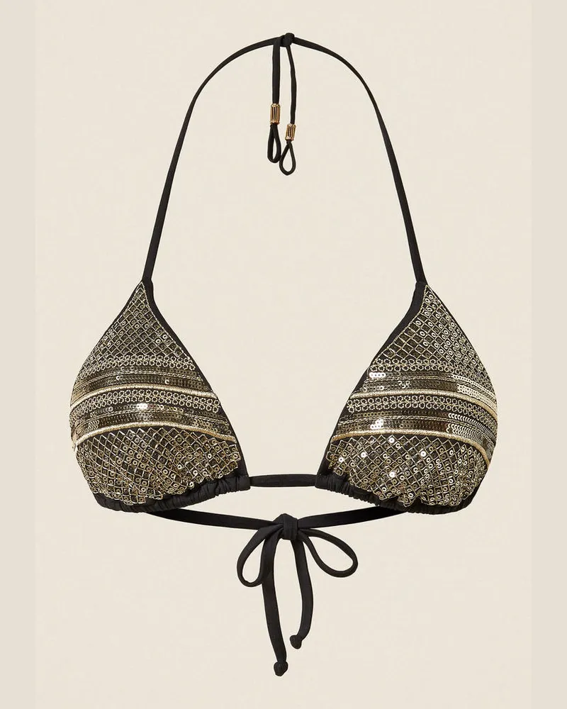 Twin-Set Bademode - Triangel-Bikinitop mit Paillettenstickerei, Schwarz, Paillettes, Größe Schwarz