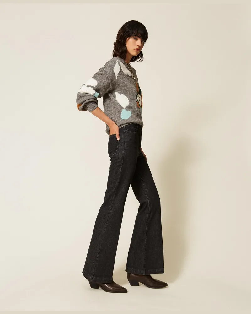 Twin-Set Flare-Jeans mit fünf Taschen, Damen, Denimschwarz Denimschwarz