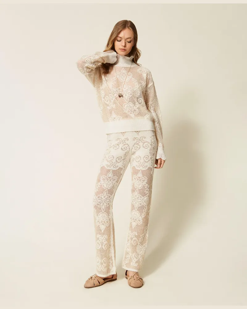 Twin-Set Jacquard-Strickhose aus Alpakamischung Parchment-beige