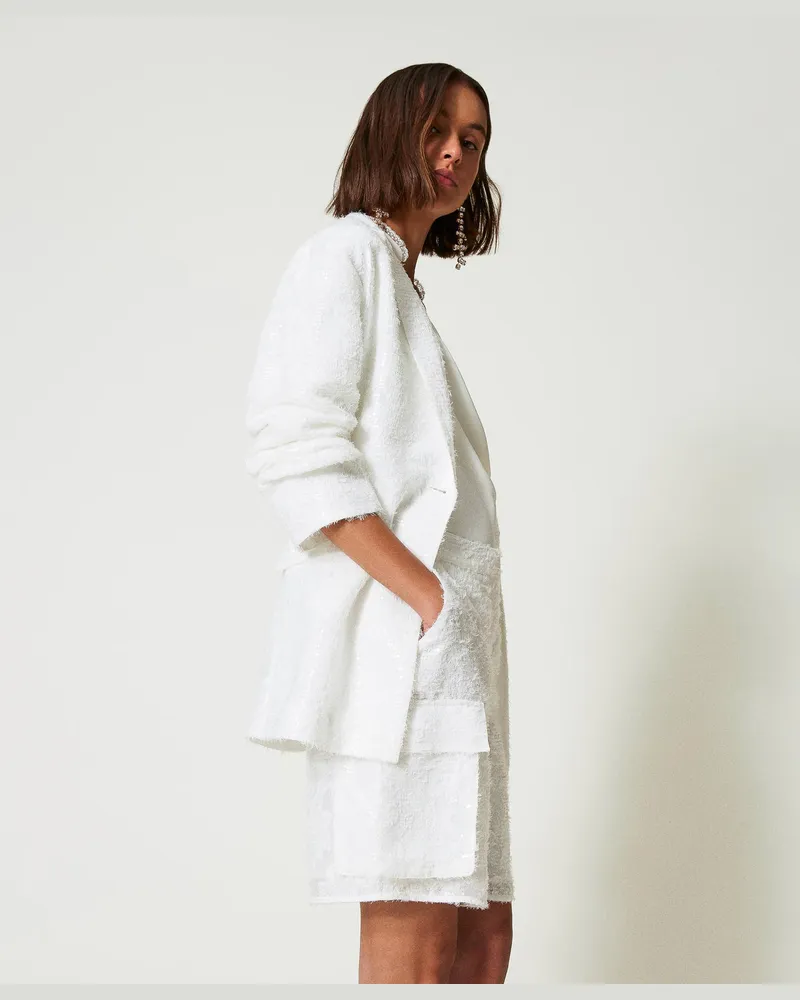 Actitude by Twinset Hosen - Paillettenshorts, "Papers"-Weiß, Paillettes, Größe Papers-weiß