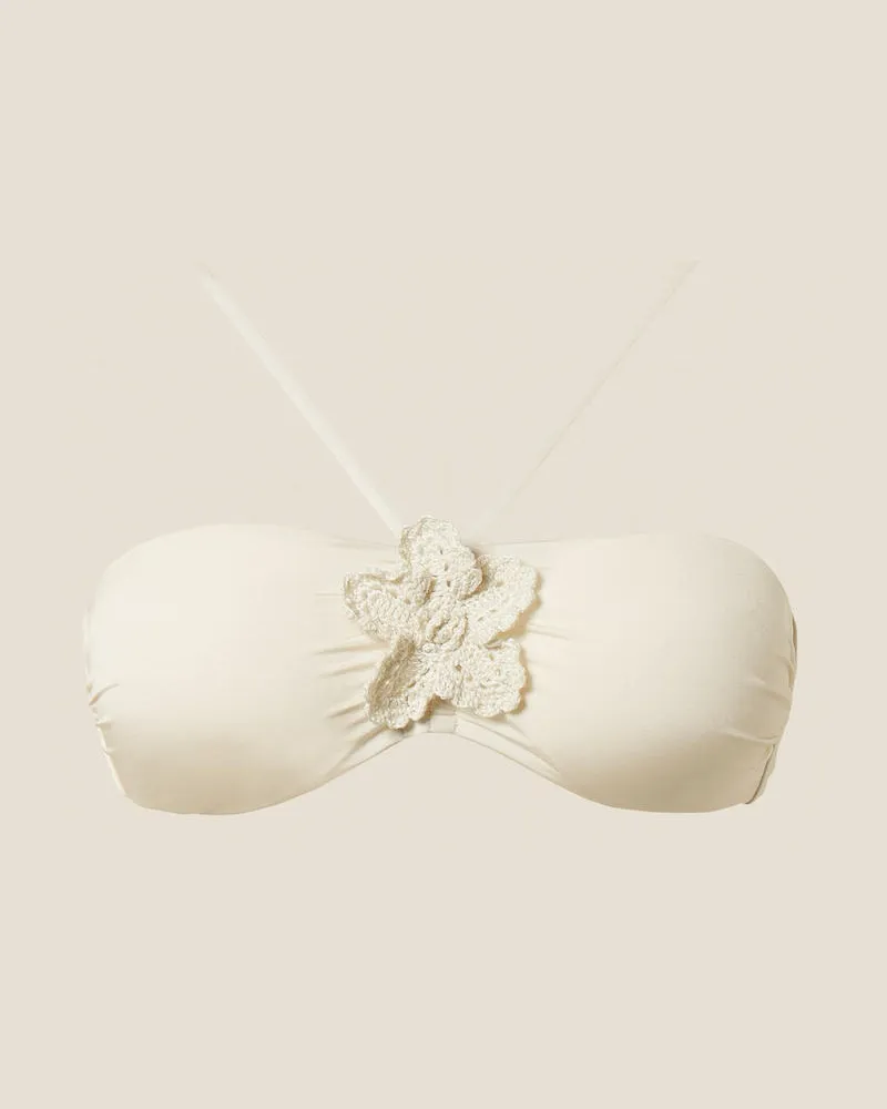 Twin-Set Bademode - Bandeau-Bikinitop mit gehäkelter Brosche, Weiß Vanille, Größe Weiß
