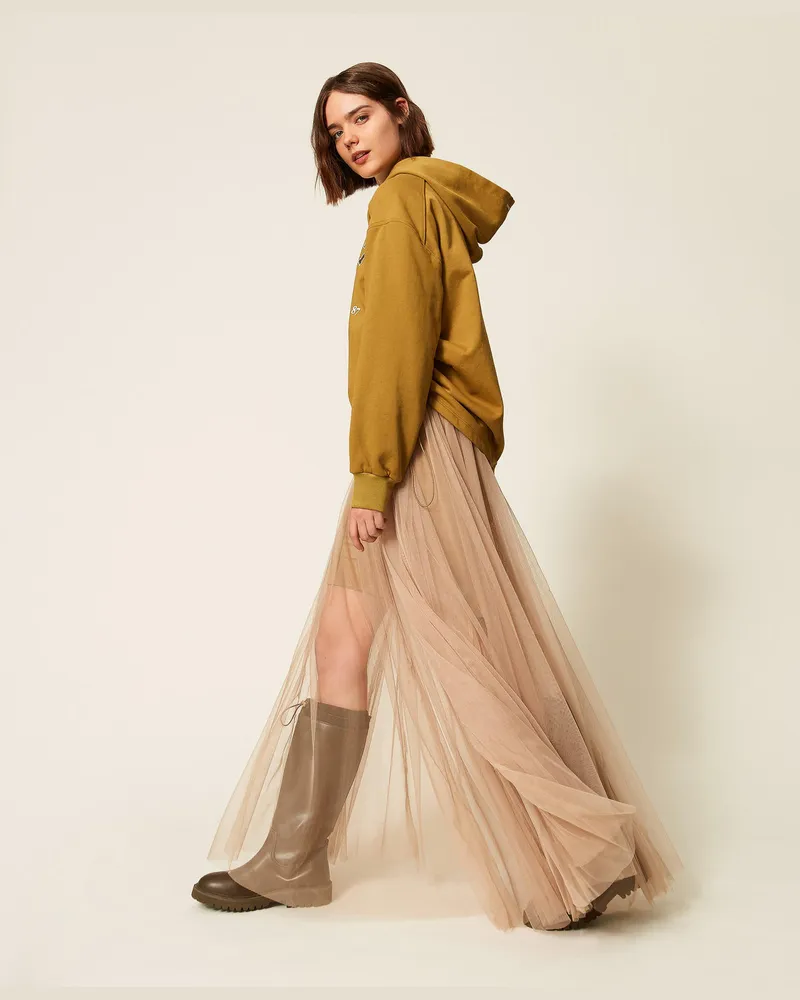 Twin-Set Maxirock aus Tüll Dune-beige