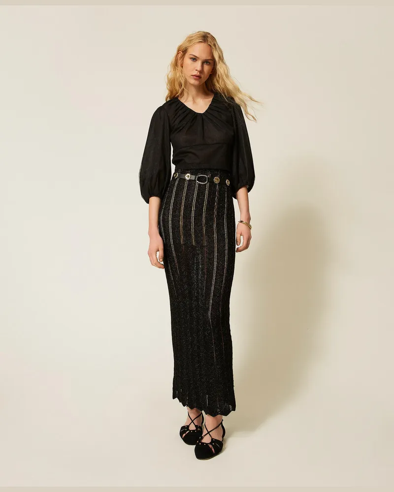 Twin-Set Röcke - Langer Strickrock mit Lurex, Lurex Schwarz, Größe Lurex