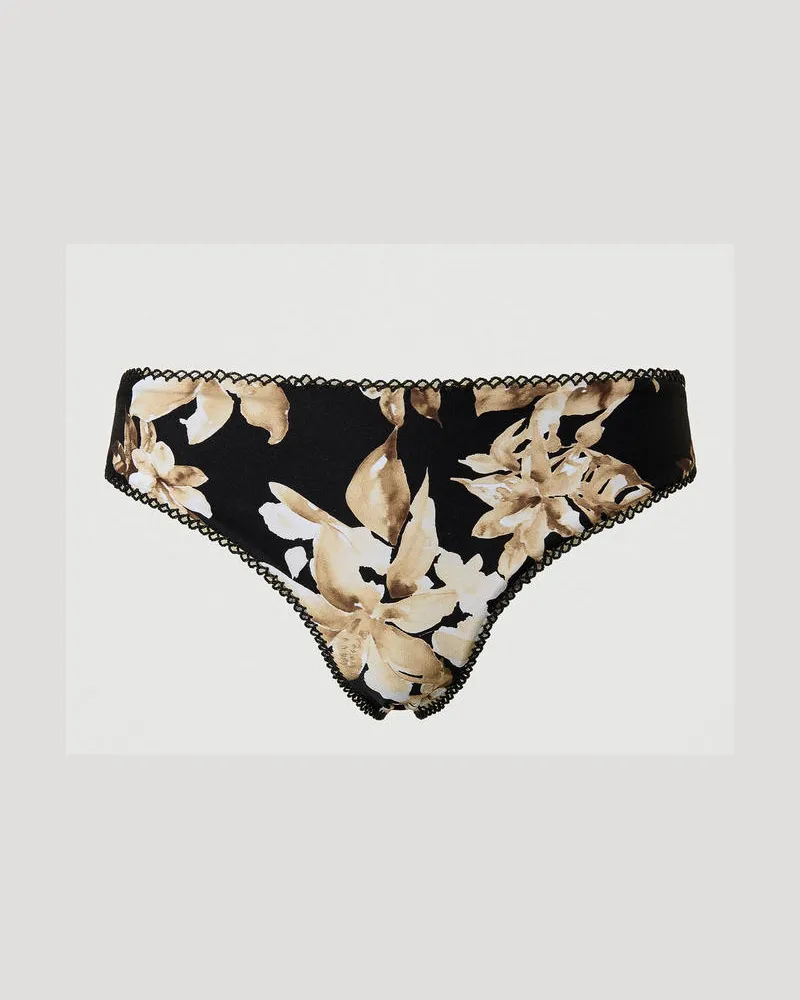 Twin-Set Bademode - Brazilian-Bikinihose mit Blumenprint, Blumenprint Schwarz / Natural Beige, Größe Blumenprint