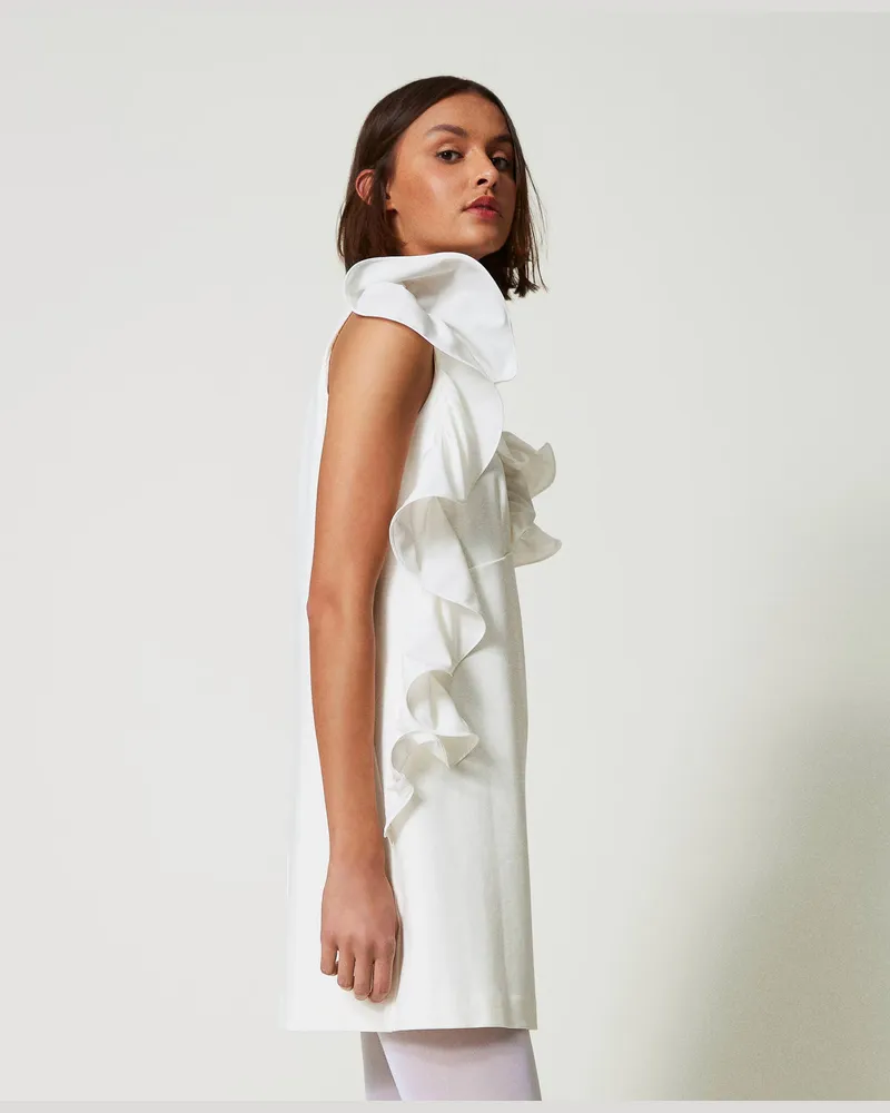 Actitude by Twinset Kleider - Kurzes Kleid mit Georgettevolants, White Sahne, Größe White