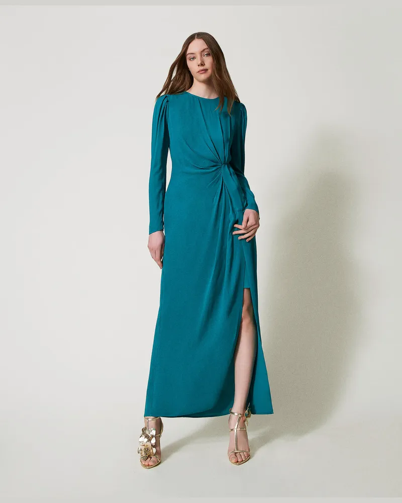 Twin-Set Kleider - Maxikleid aus Crêpe de Chine, Dark Emerald Sea, Größe Dark