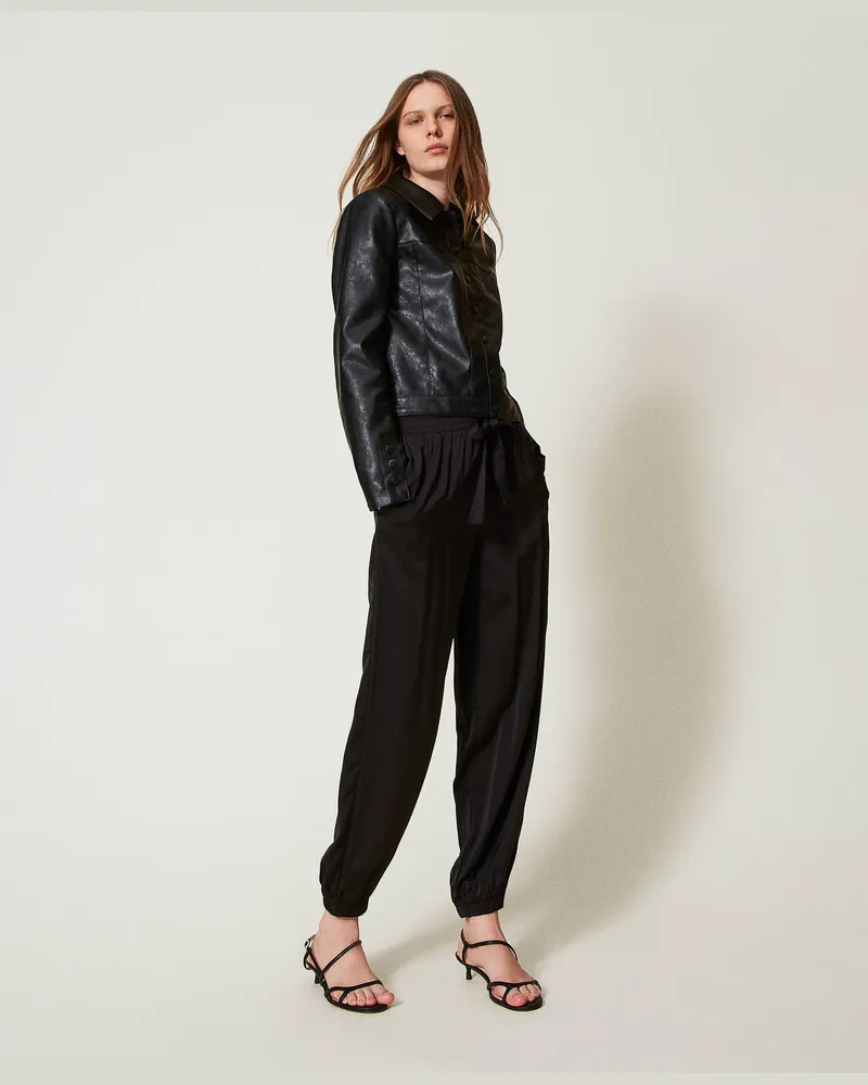 Twin-Set Hosen - Joggers aus Satin, Schwarz, Größe Schwarz