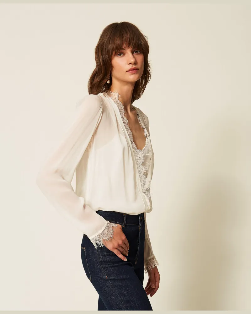 Actitude by Twinset Bluse aus Georgette mit Spitzendetails Weiß