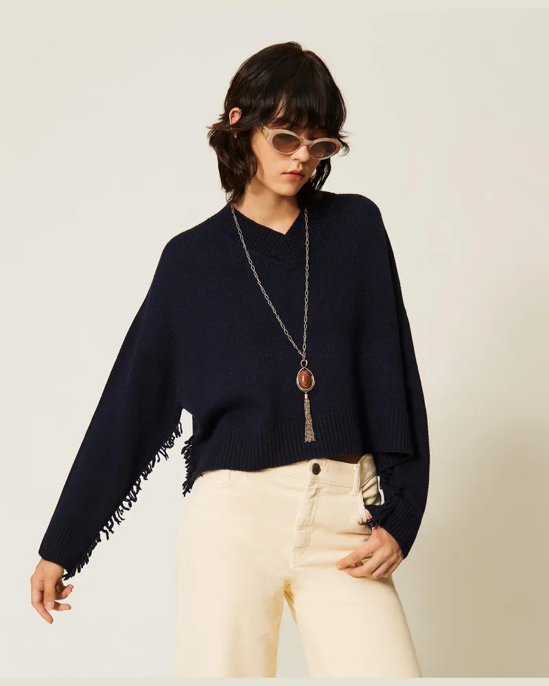 Twin-Set Pullover aus Wollmischung mit Fransen Klassisches